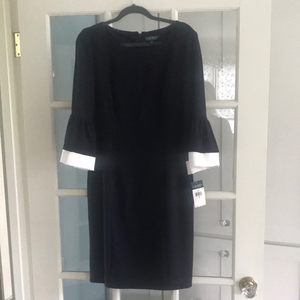 Navy Blue dress with bow sleeves